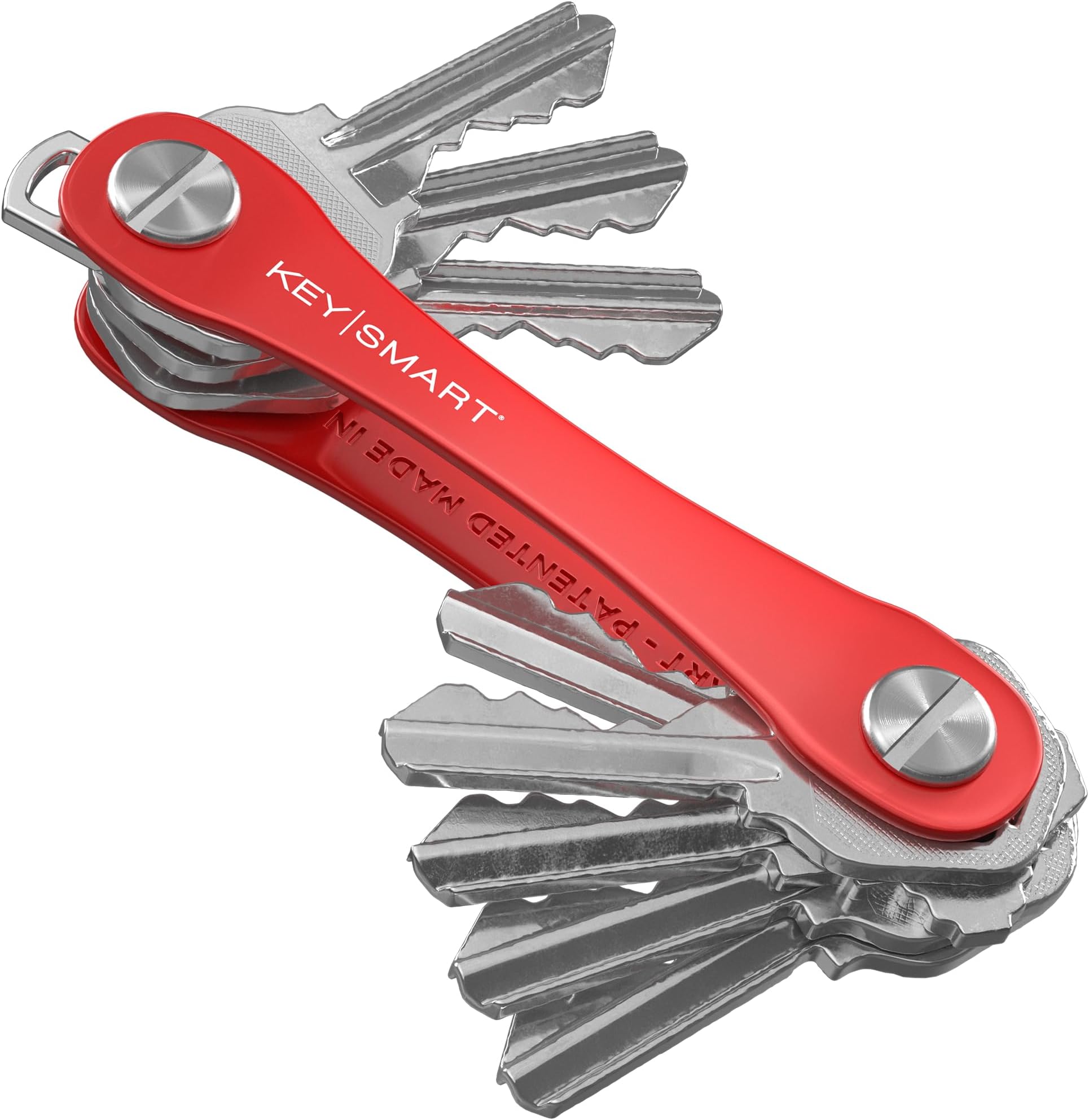 KeySmart Compact Minimalist Pocket-Sized Key Organizer and Key Holder, EDC Key Carrier w Key Ring Loop Piece for Car Key Fob Keychain Accessories for Men, Husband and Dad - Red Aluminum