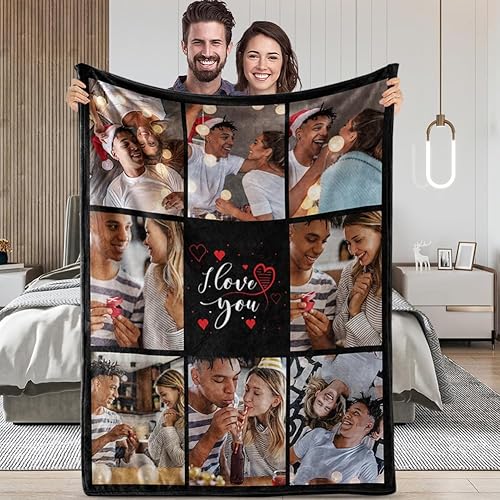 Miniatura 6 de Impreso en Estados Unidos, regalos personalizados con texto en inglés "I Love You" para novio, manta personalizada con fotos, manta de forro polar