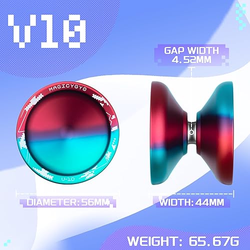 Miniatura 2 de MAGICYOYO Yoyo profesional Yoyo V10 azul rojo sin respuesta con 12 cuerdas Yoyo, estuche Yoyo, guante Yoyo