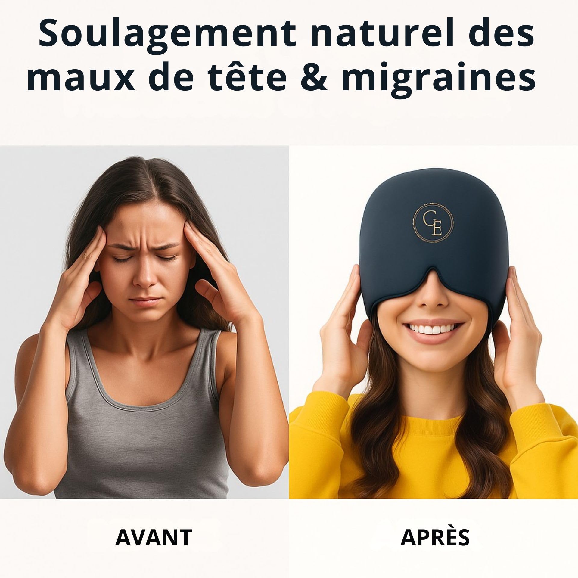Bonnet Migraine Gel Chaud Froid, Soulagement Rapide Maux de tête et tension | Un geste simple pour calmer les migraines et sinusites, yeux et tempes, effet immédiat naturellement, gel réutilisable