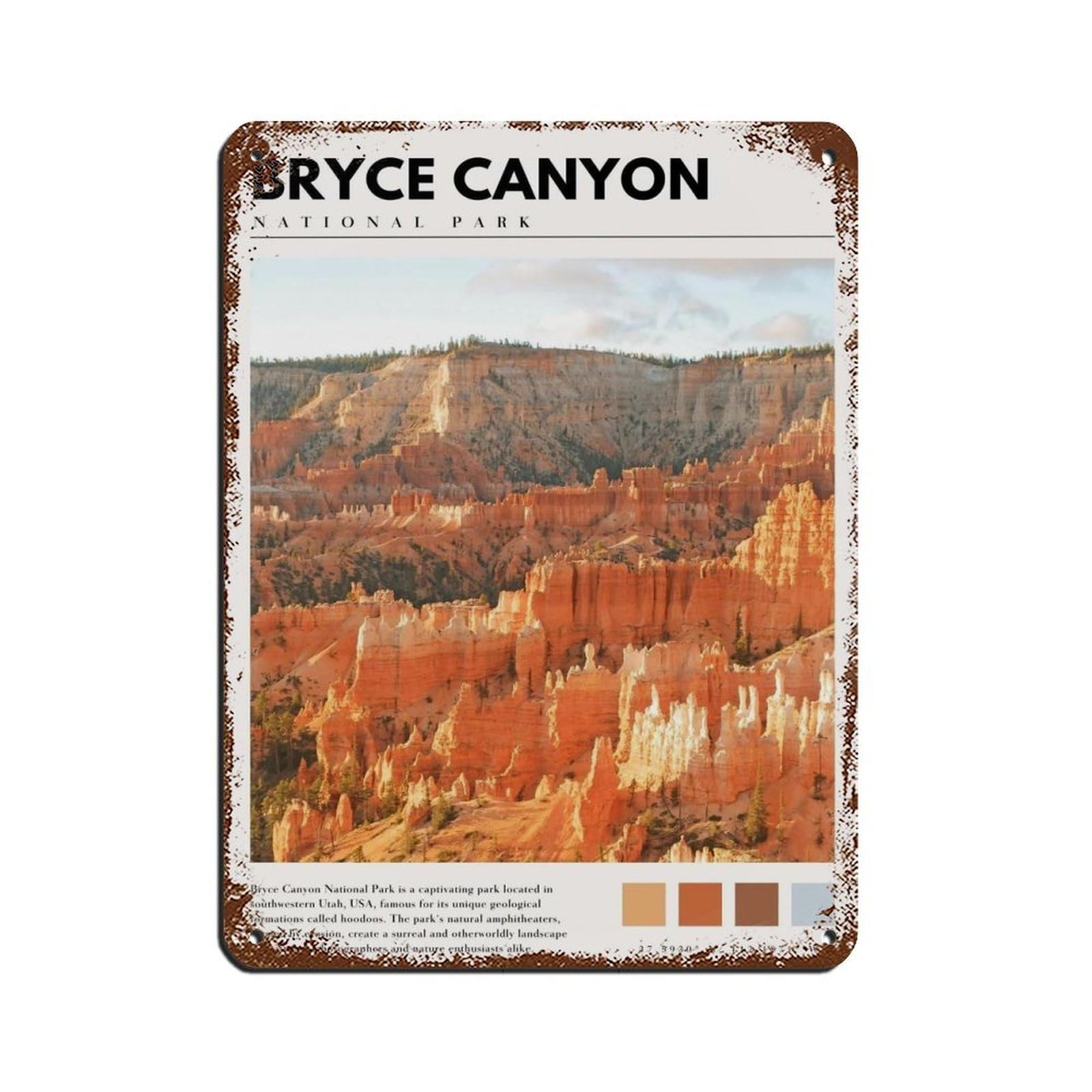 Bryce Canyon National Park Poster Retro Poster Metal Tin Sign Chic Art Retro Iron Painting Bar People Cave Cafe Family Garage Poster Wall Decoration 12x16inch(30x40cm)