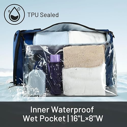 Miniatura 2 de MIER Bolsa de deporte redonda con compartimento para zapatos y bolsillo húmedo, bolsa de mano ligera para hombres y mujeres, entrenamiento, fitness