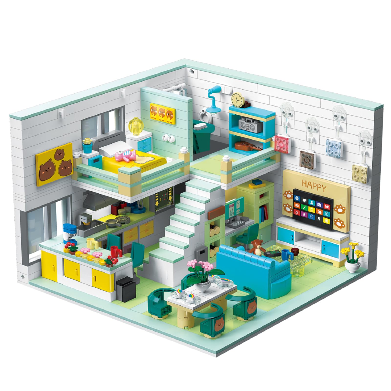 Jouet de Construction, Kit de Mini Modèle de Bloc Maison d'amis, Bloc de Maison Modulaire de Dessin Animé, Jouet Éducatif STEM Cadeau pour Ados Enfants 8+, 1035 Pièces