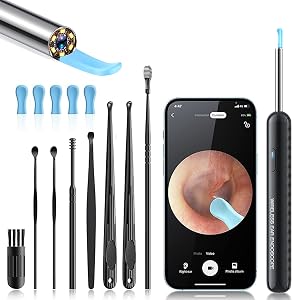 Ear Wax Removal Kit with 1080P Camera - 360 HD Ear Cleaner for iOS Android 6 LED Lights