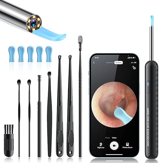 Ear Wax Removal Kit with 1080P Camera - 360 HD Ear Cleaner for iOS Android 6 LED Lights