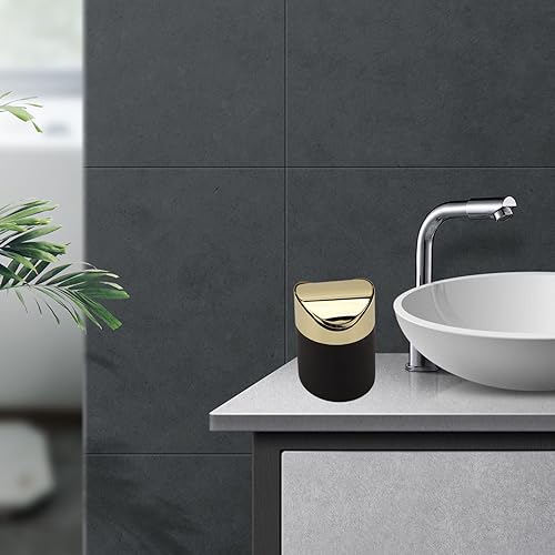 Miniatura 4 de Papelera de escritorio, mini cesta de basura de acero inoxidable con tapa dorada, papelera de escritorio para el hogar para polvo de papel