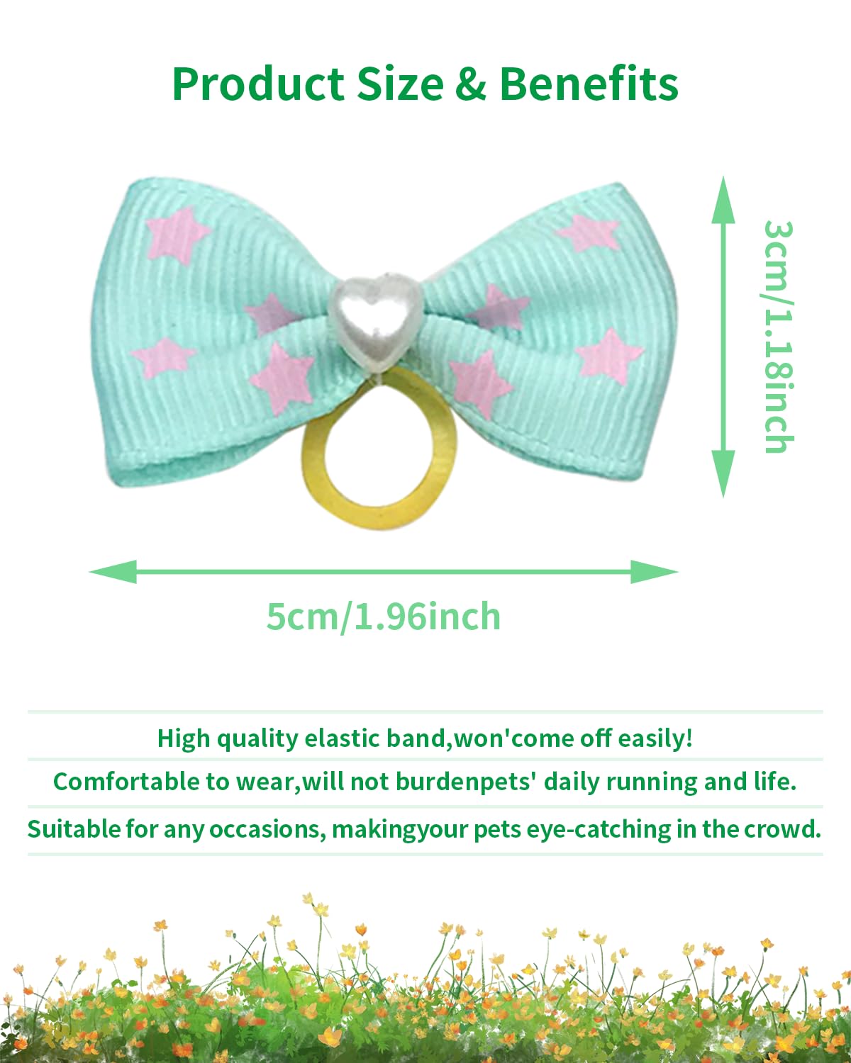 BIPY 100pcs/pack Small Dog Hair Bows with Rubber Bands for Doggies Puppies Kitten Valentine's Day Wedding Festival Pet Yorkie Alpaca Topknot Attachment Grooming Accessories Random Color - Image 2