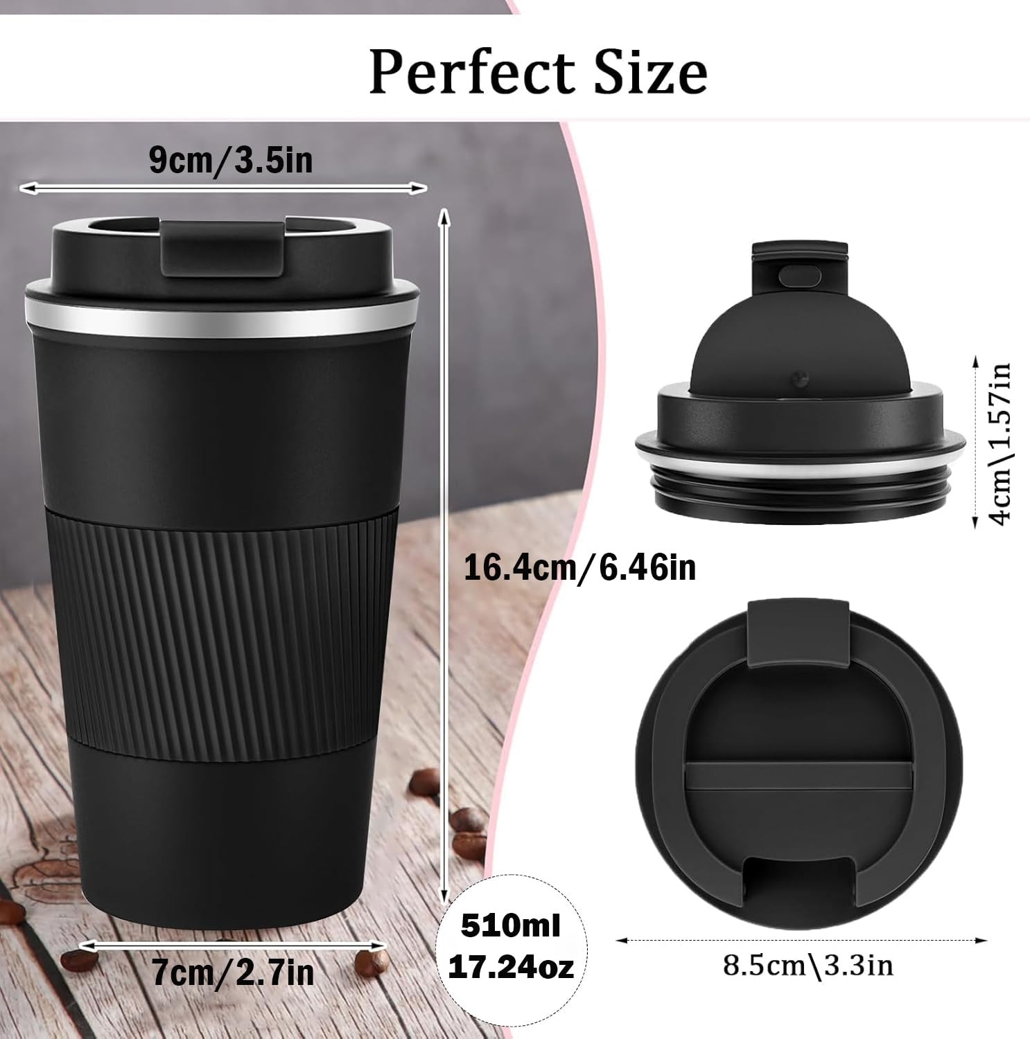 Eastrise Travel Mug,Insulated Coffee Cup with Leakproof Lid,Reusable Travel Coffee Mug,Stainless Steel Coffee Cup for Hot or Cold Drinks(Black/18oz) - Image 2