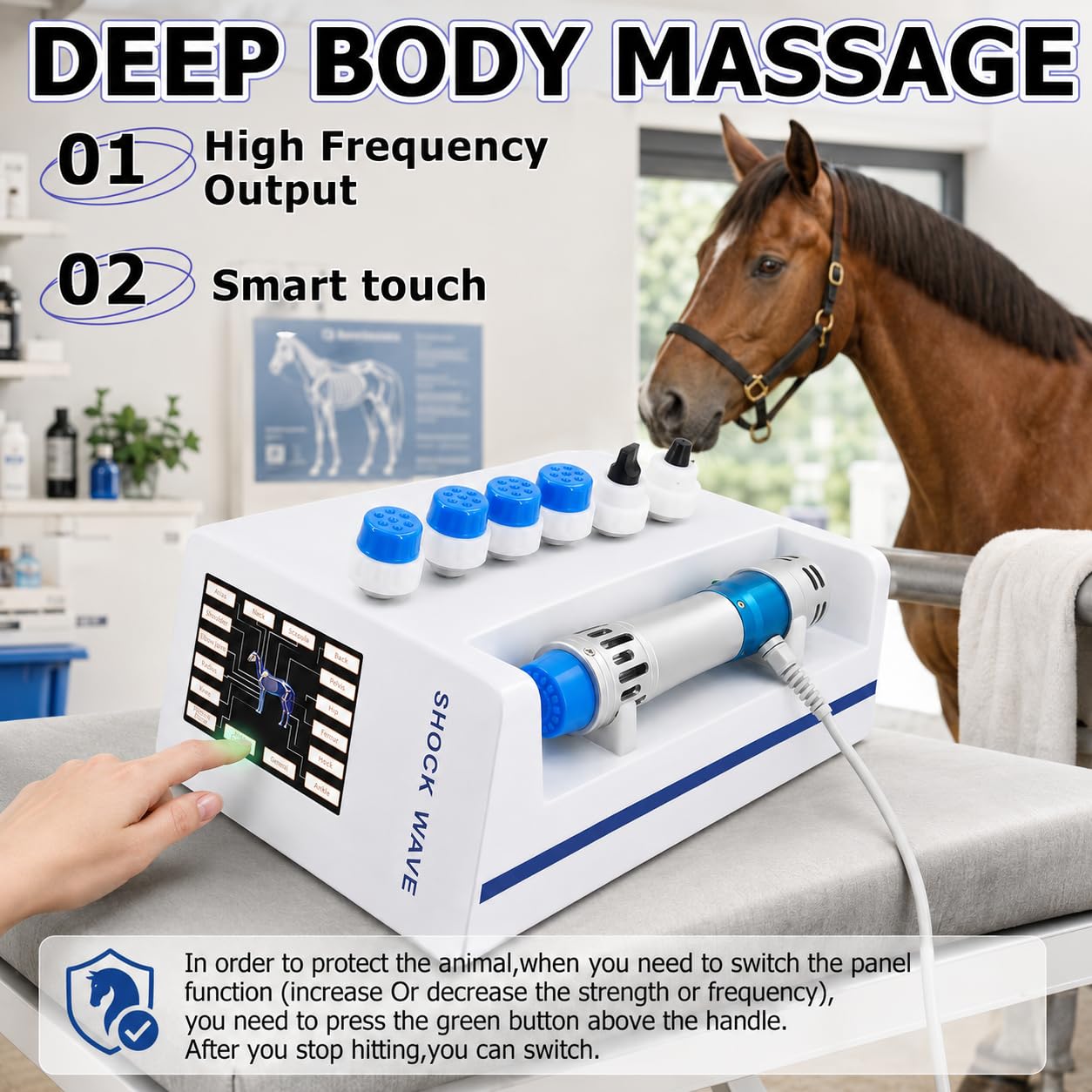 Shockwave Therapiegerät für Pferde, 7 Köpfe, 30 Energieniveaus