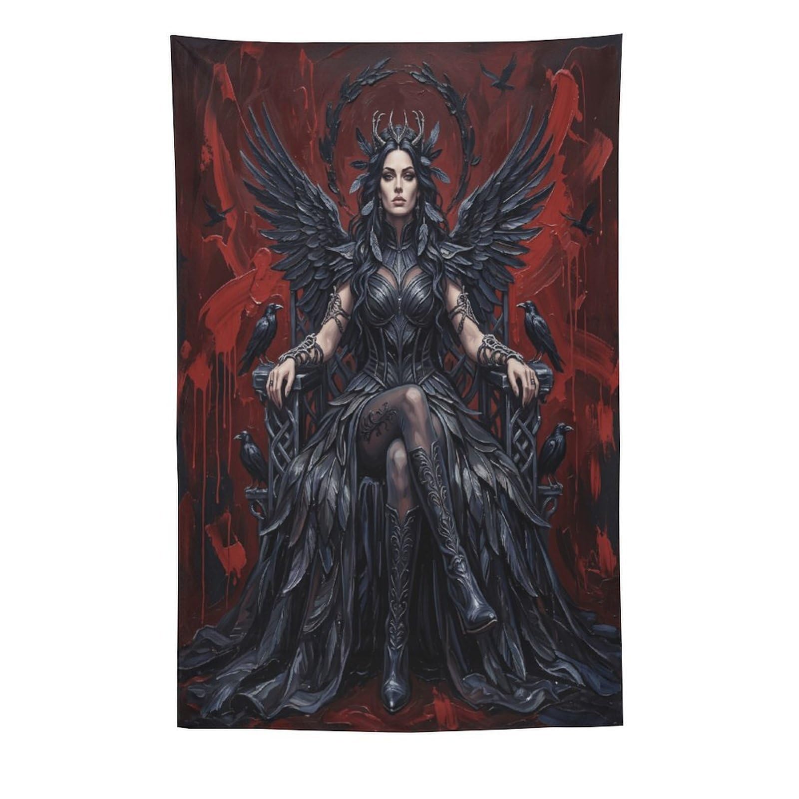 H3B8U2Y5 Raven Queen Red Throne Wall Tapestry, Realistic Illustration