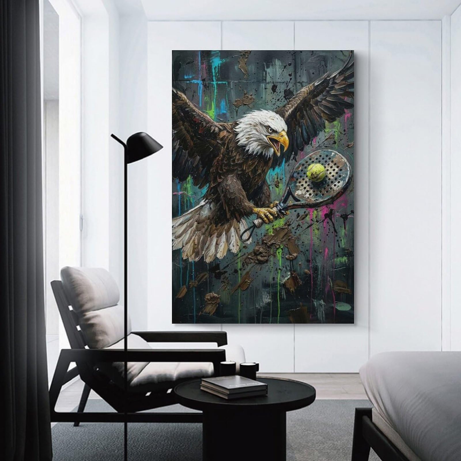 Junmoney Unframe-Style-13 Eagle With Padel Racket Art Wall Picture Print, 20X30inch(50X75cm), For Wall Displays, Bedrooms Or Room Updates, Decorative Artwork With Flexible Styling