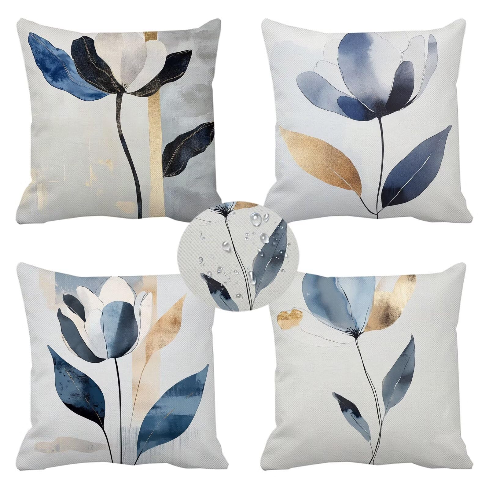 Kissenbezug 60X60cm 4er Set Sommer Outdoor Kissenbezug Grau Dekokissen Sofakissen Blume Kopfkissenbezug Kuschelkissen für Drinnen und DraußEn Perfekte Deko Kissen Wohnzimmer und Garten pillow case C-6