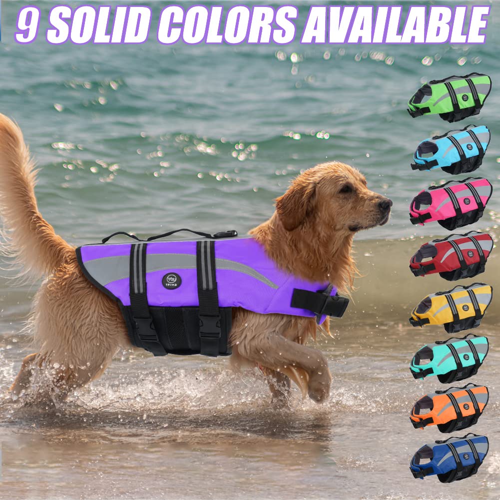 EMUST Giubbotti di salvataggio per cani, regolabili per barca, giubbotti di salvataggio ad alta visibilità per cani, costume da bagno di sicurezza per cani, viola, XL