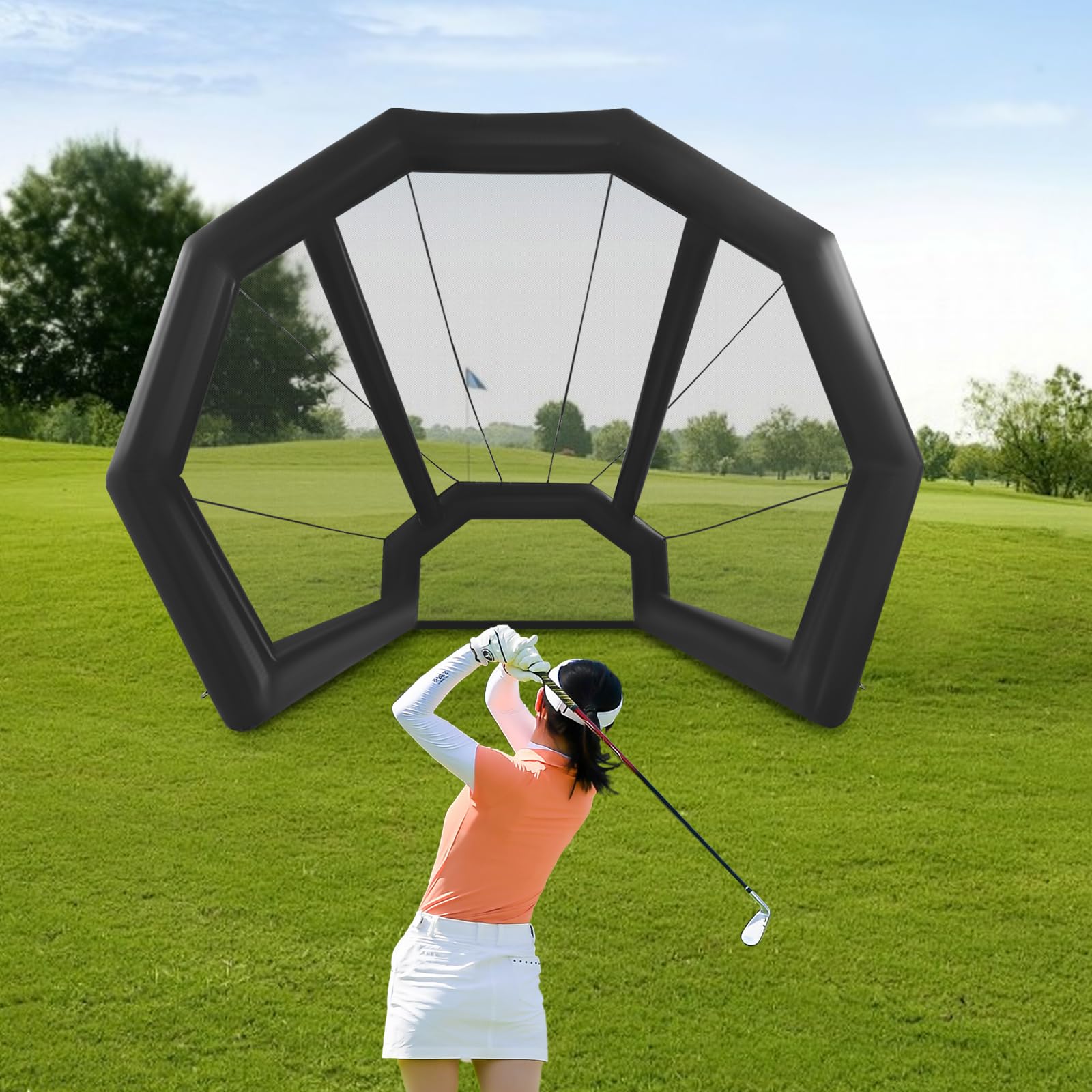 Red de golf, 3.5 x 3.0 x 3.0 m, jaula de práctica de golf inflable resistente con soplador y hebilla de tierra, plegable, para práctica de golf, para entrenamiento en interiores y exteriores