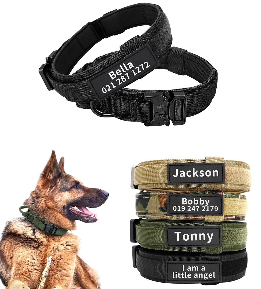 Personalised Tactical Dog Collar For Medium Large Dogs Custom