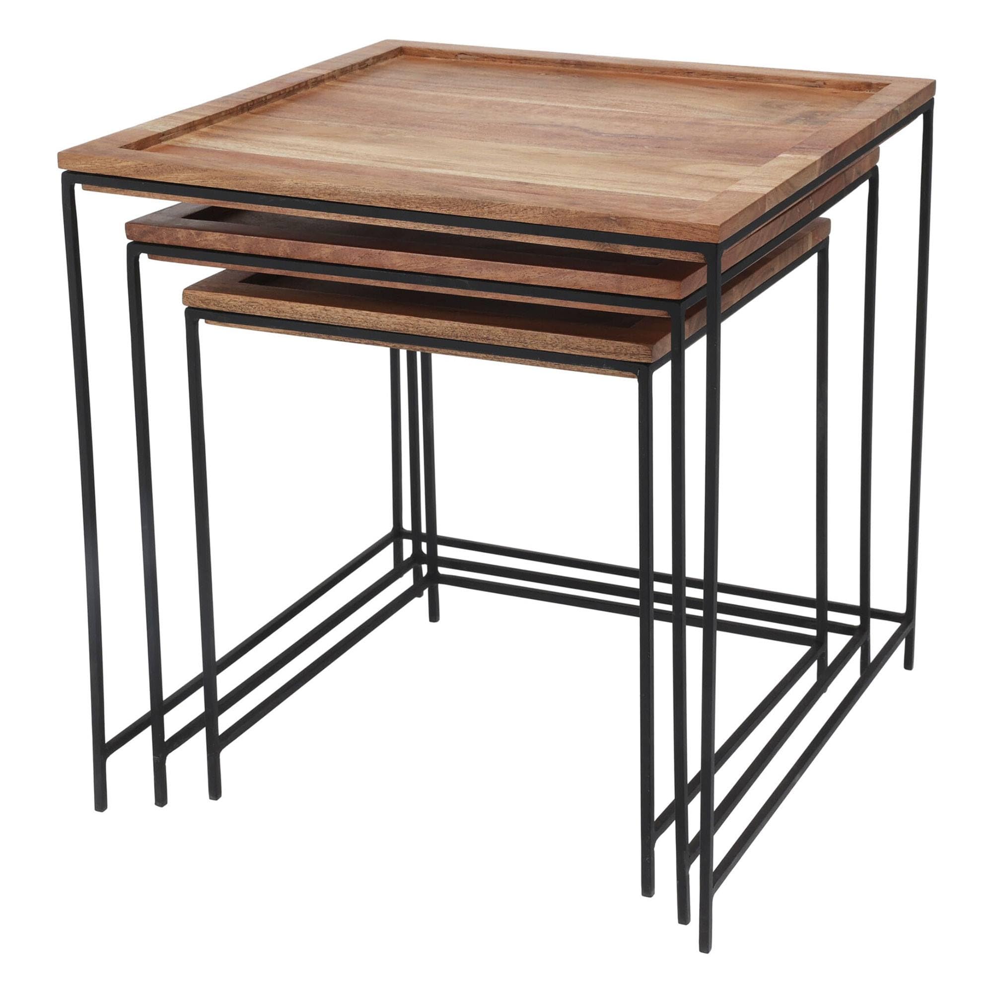 WELL HOME MOBILIARIO & DECORACIÓN Well Home Set di 3 tavolini in Legno di Acacia, Naturale, 41x40x40 cm