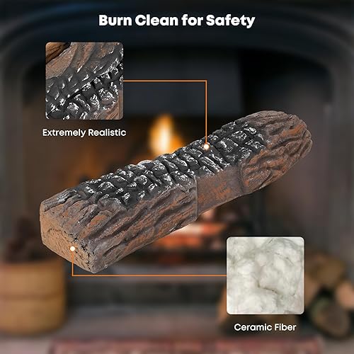 Miniatura 3 de Stanbroil Troncos de gas de cerámica grandes, juego de 10 piezas de troncos de madera de cerámica para todo tipo de troncos de cerámica sin