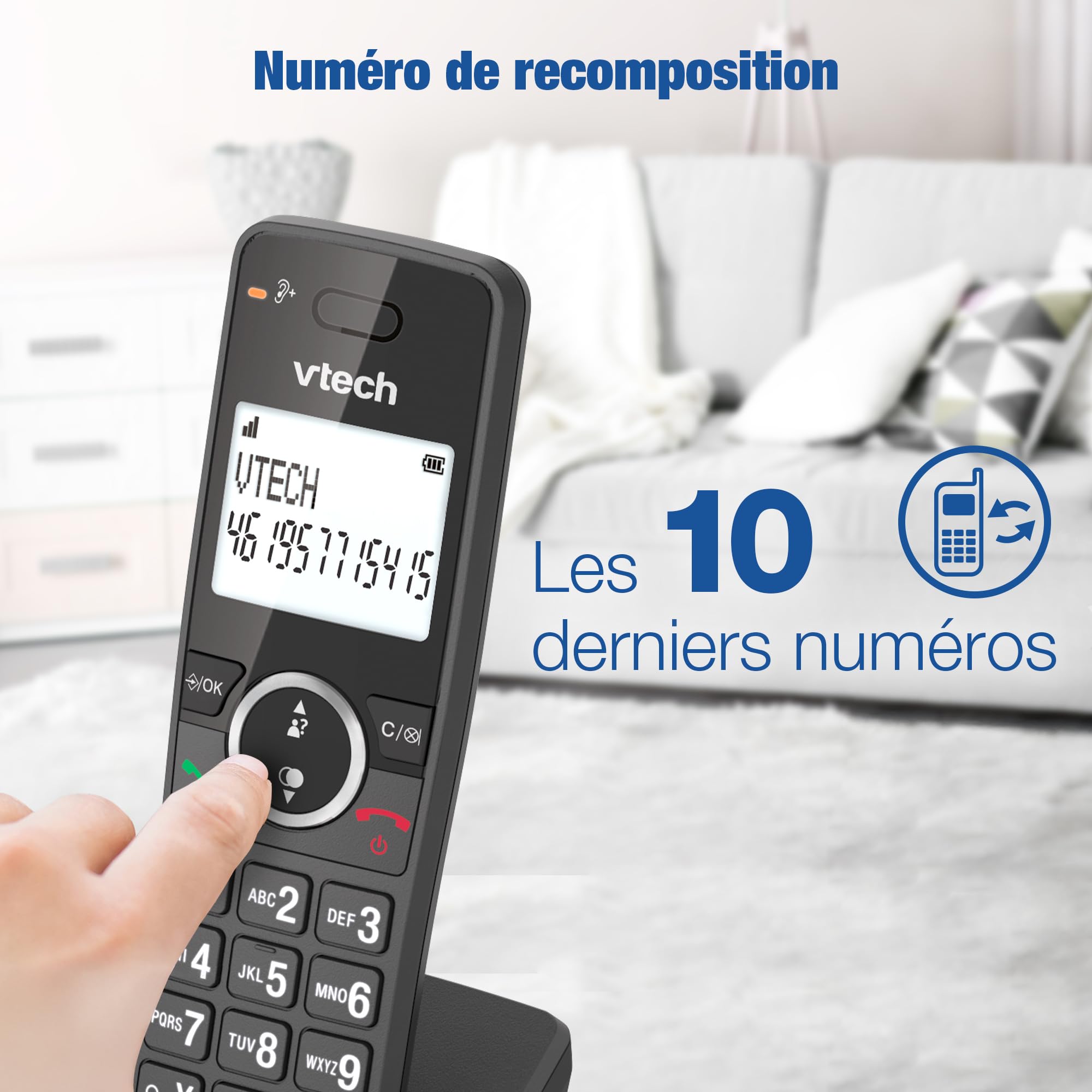 VTech DECT sans Fil à 3 combinés, Blocage d'appel, rétroéclairé, conférence, 18 Heures d'autonomie, amplificateur, Haut-Parleur Mains Libres, numérotation Rapide, Mode ECO et Silencieux | ES2002