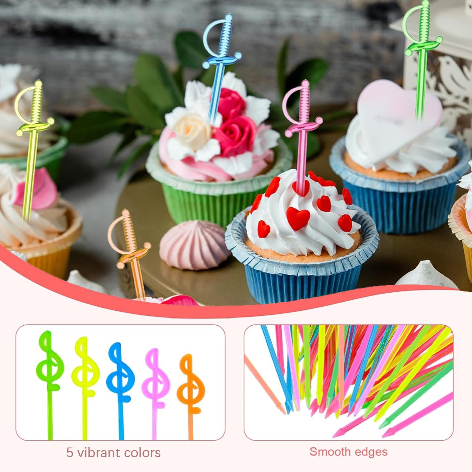 200 Brochettes à Fruits Réutilisables en Plastique sans BPA, Fourchettes Mini Enfant avec Motifs Cœur Note Musicale Flamant Épée, Piques Apéritifs Cocktail pour Soirée Barbecue Réunion Familiale