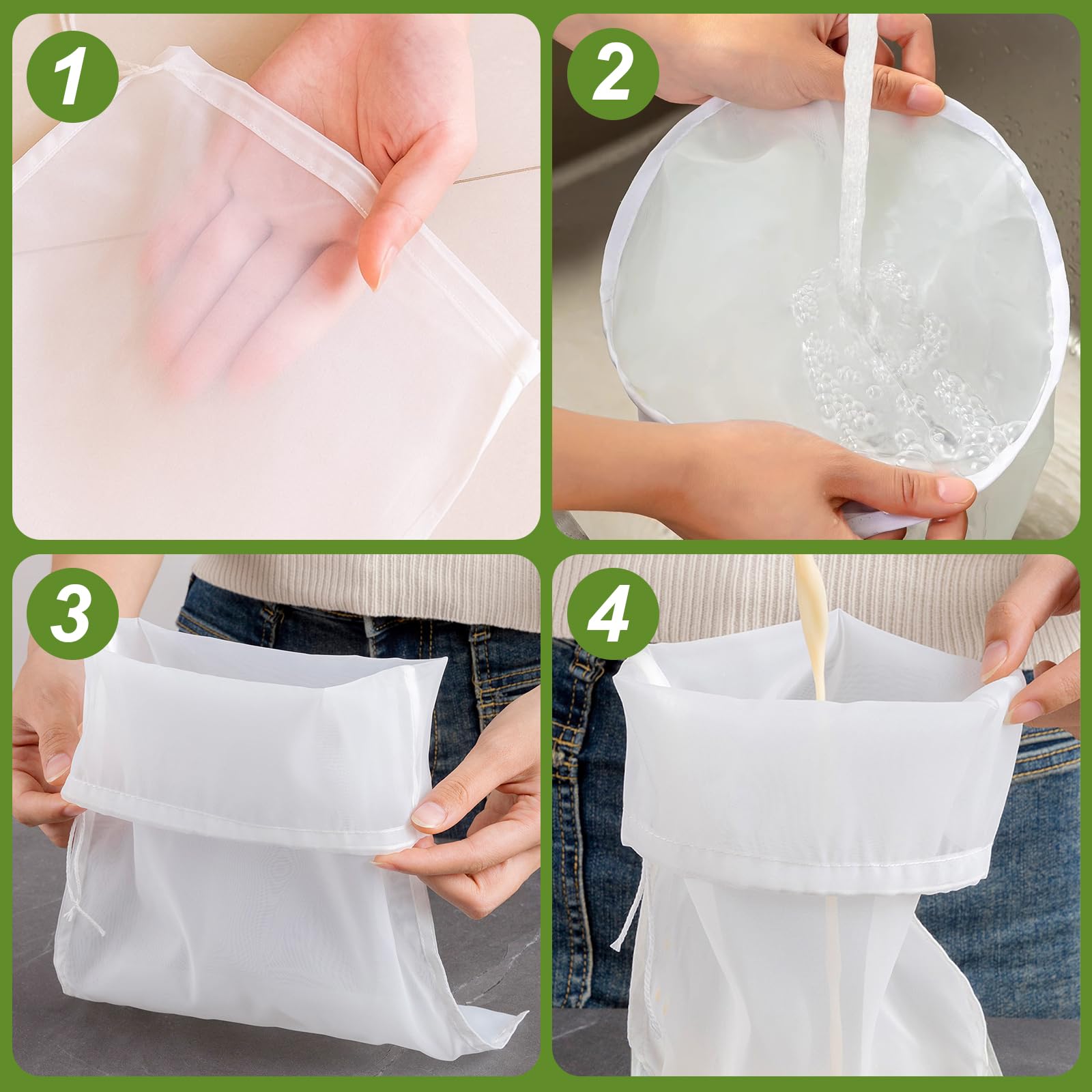 Bolsas de Filtro de Malla Fina 200 Mallas para Leche, Cerveza, Vino, Fruta y Verdura