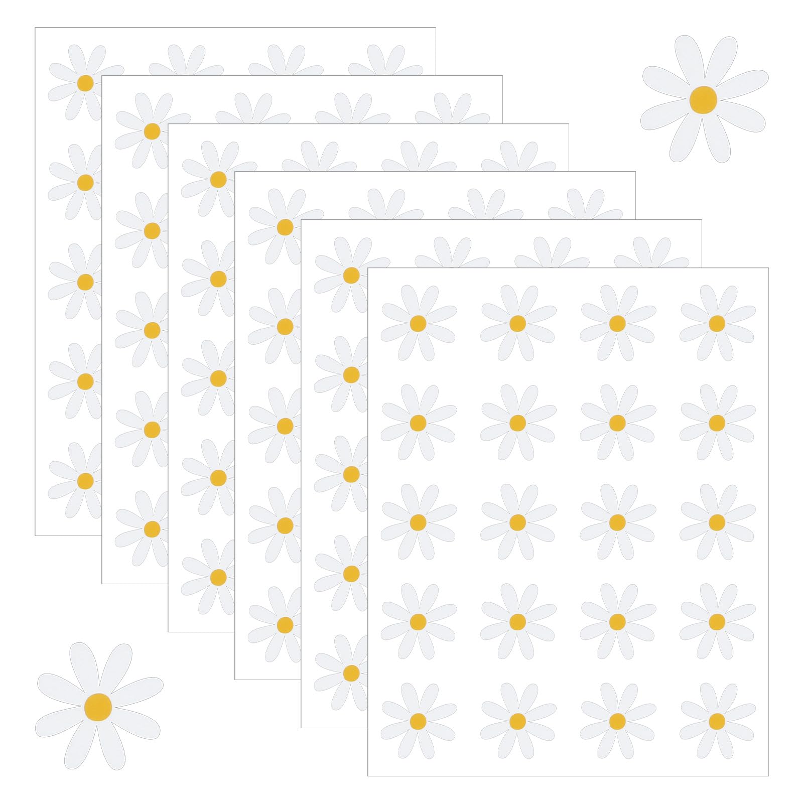 6 Sheets Daisy Stickers, Cute Little Daisy Decals Flower Decorations, Small Flower Decal for Water Bottles, Laptop, and Phone(120 PCS, 1.38in)