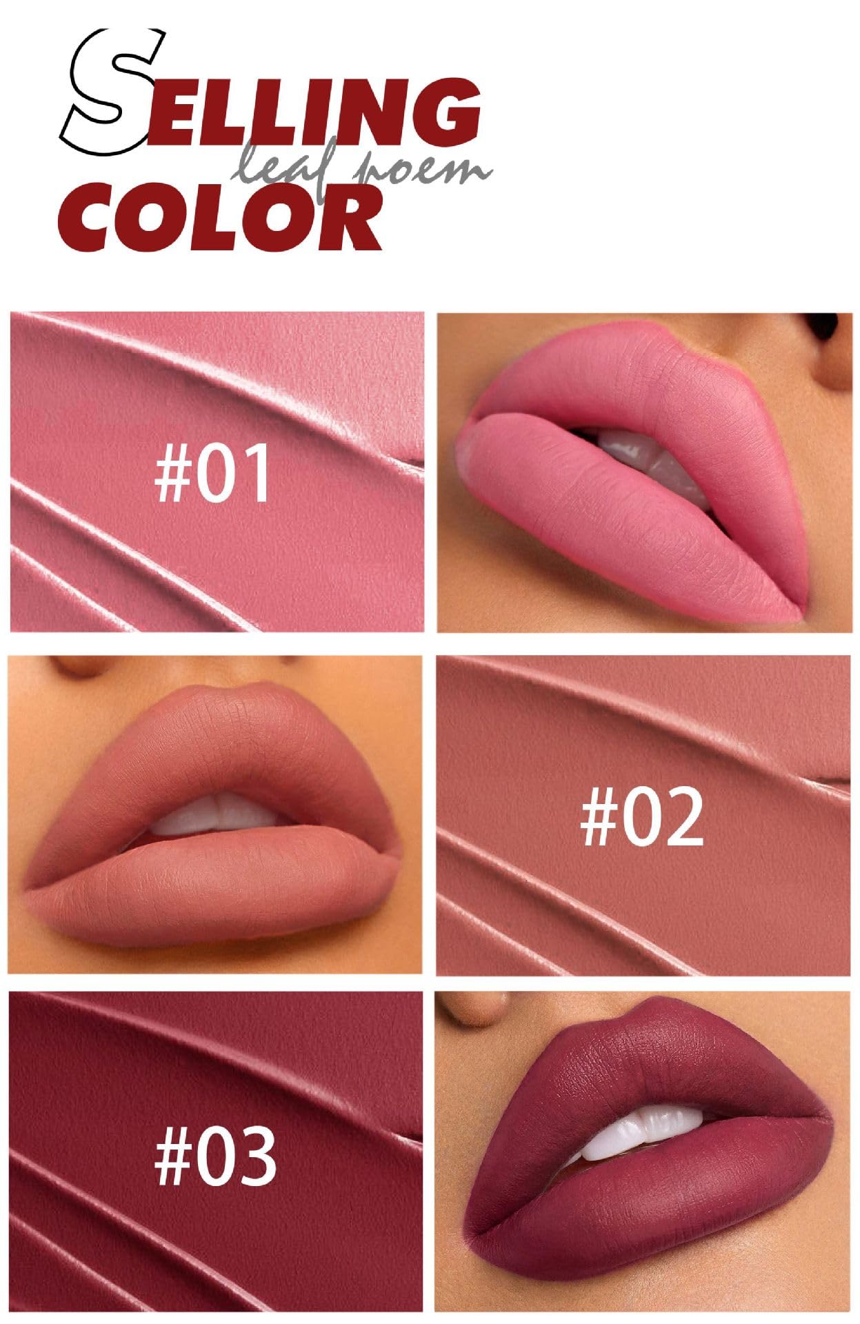 Bili Biliard 6 Colors of Velvet Smooth Matte Lipstick Set,Nude,Pink,Dark Red,Purple,Wine Red,Plum,Matte Lipstick Set,Long Lasting Waterproof 24 Hours Moisturizing (Set B) - Image 2