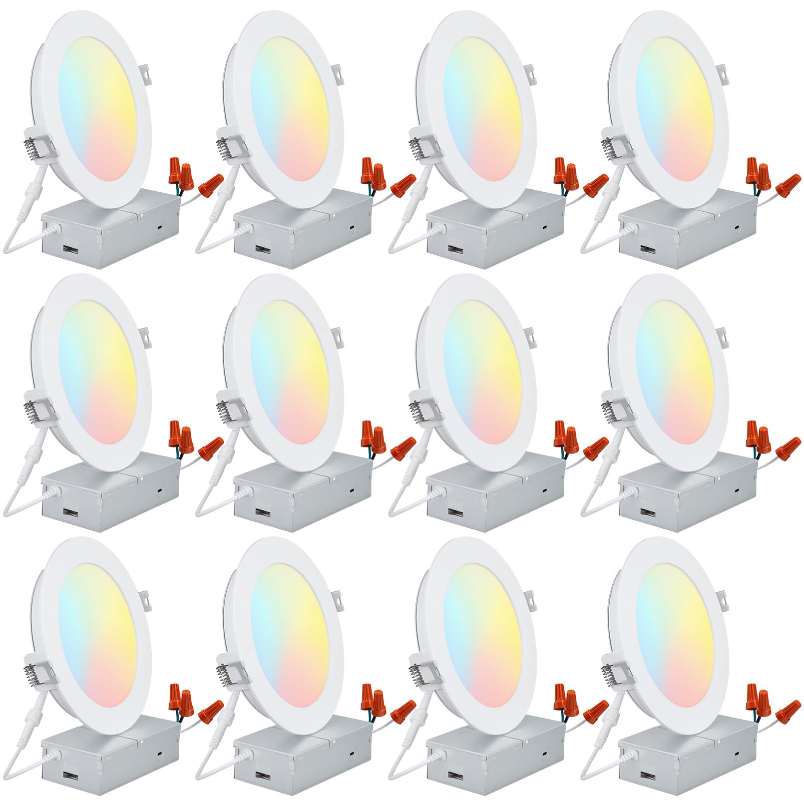 TORCHSTAR 12-Pack 6 Inch 5CCT LED Recessed Lighting, CRI 90, 2700K3000K3500K4000K5000K Selectable, Dimmable 1000lm Brightness Slim LED Downlight, ETL Listed