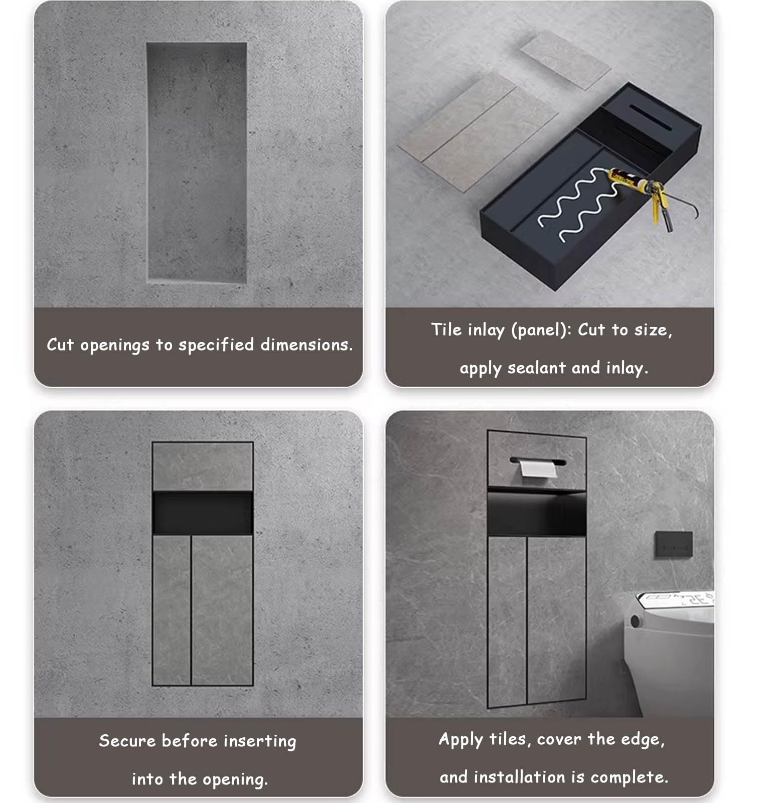 Nicchia Doccia Incasso Nicchia a Muro per Carta Igienica, Cestino per Rifiuti e Mobiletto, Porta Scopino per WC In Acciaio Inossidabile, Ideale per La Ristrutturazione del Bagno