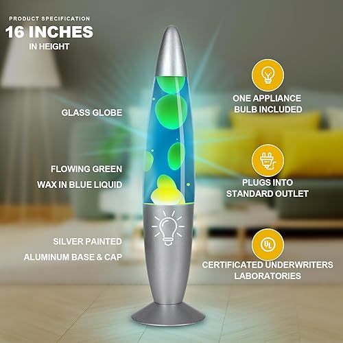 Miniatura 2 de AONESY Lámpara de lave de 16 pulgadas, líquido azul, cera amarilla, lámpara de movimiento para niños y adultos, lámparas de estado de ánimo para