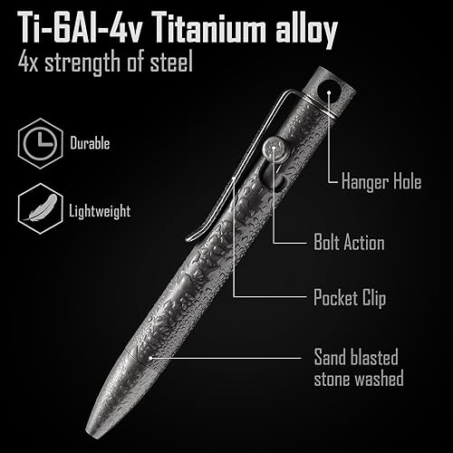Miniatura 4 de KeyUnity KP03SW Titanium EDC Bolt Action Pen & KA15 Llavero giratorio de doble extremo