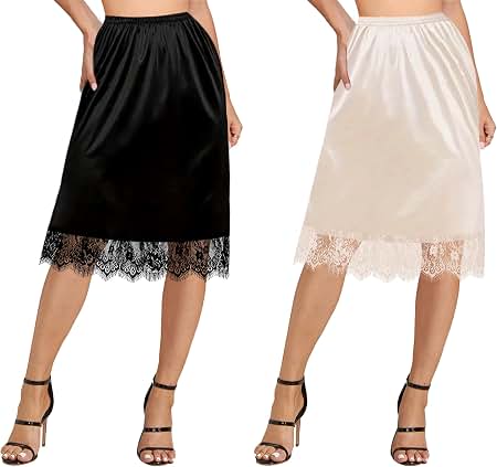 lace trim dress extender MELODY Women Single Satin Underskirt Half Slip Skirt Size:27 Everleigh - Slate Blue Hip 43.5 Fitting Type_D