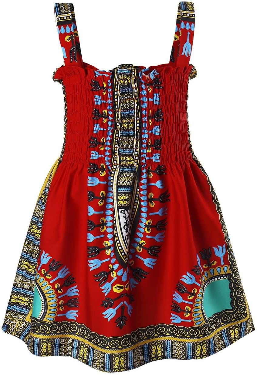 SOFEON Toddler Baby Girls African Dashiki Dress Kids Ankara Sleeveless Sling Bohemia Dress Ankara Style Little Girls Outfit