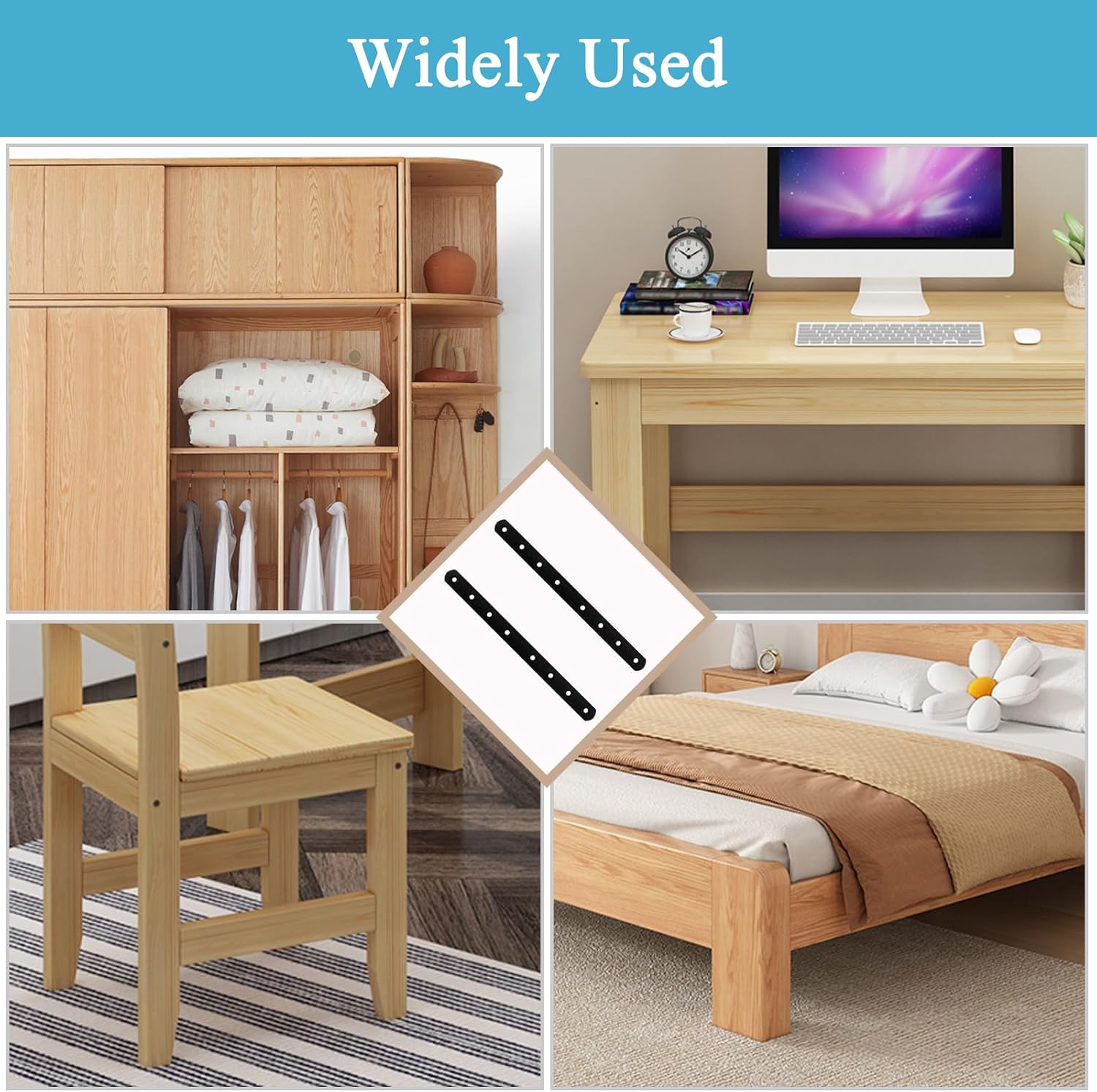 10PCS 9.72” x 0.75” Black Straight Flat Brace, Stainless Steel Sturdy Bracket, Metal Strap for Wood Furniture Chair with 80PCS Screws