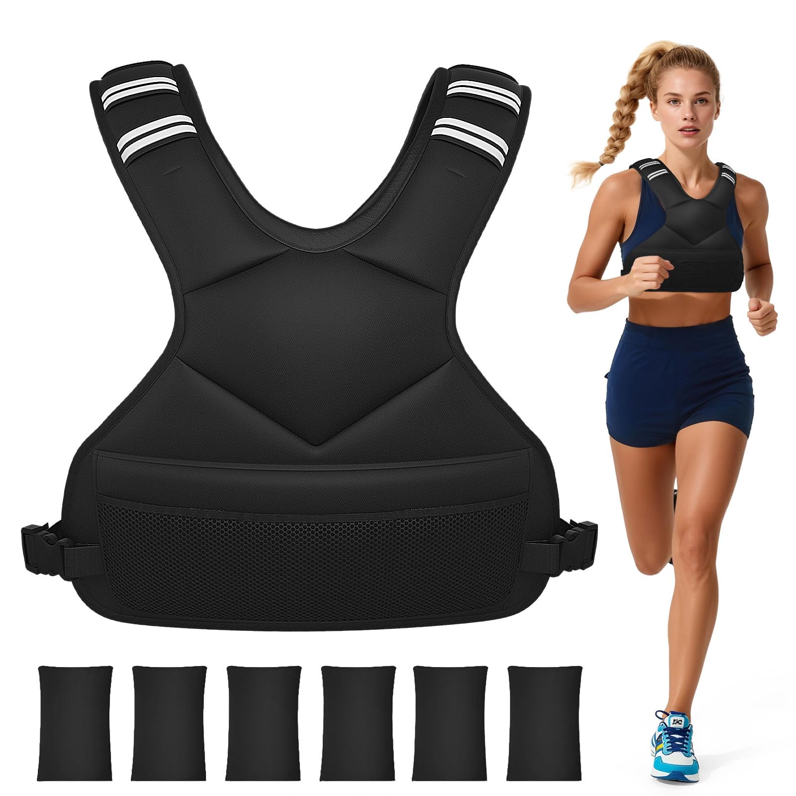 Photo 1 of Ragebby Adjustable Weighted Vest for Women Men, 12-18lb Vest with 6 Ironsand Weights, Weight Vest with Reflective Strip for Running, Walking, Exercise, Strength Training
