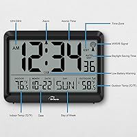 Vista 7 de WallarGe Reloj atómico con temperatura interior y exterior, reloj digital de 8.5 pulgadas, funciona con pilas, ajuste automático, 4 zonas horarias