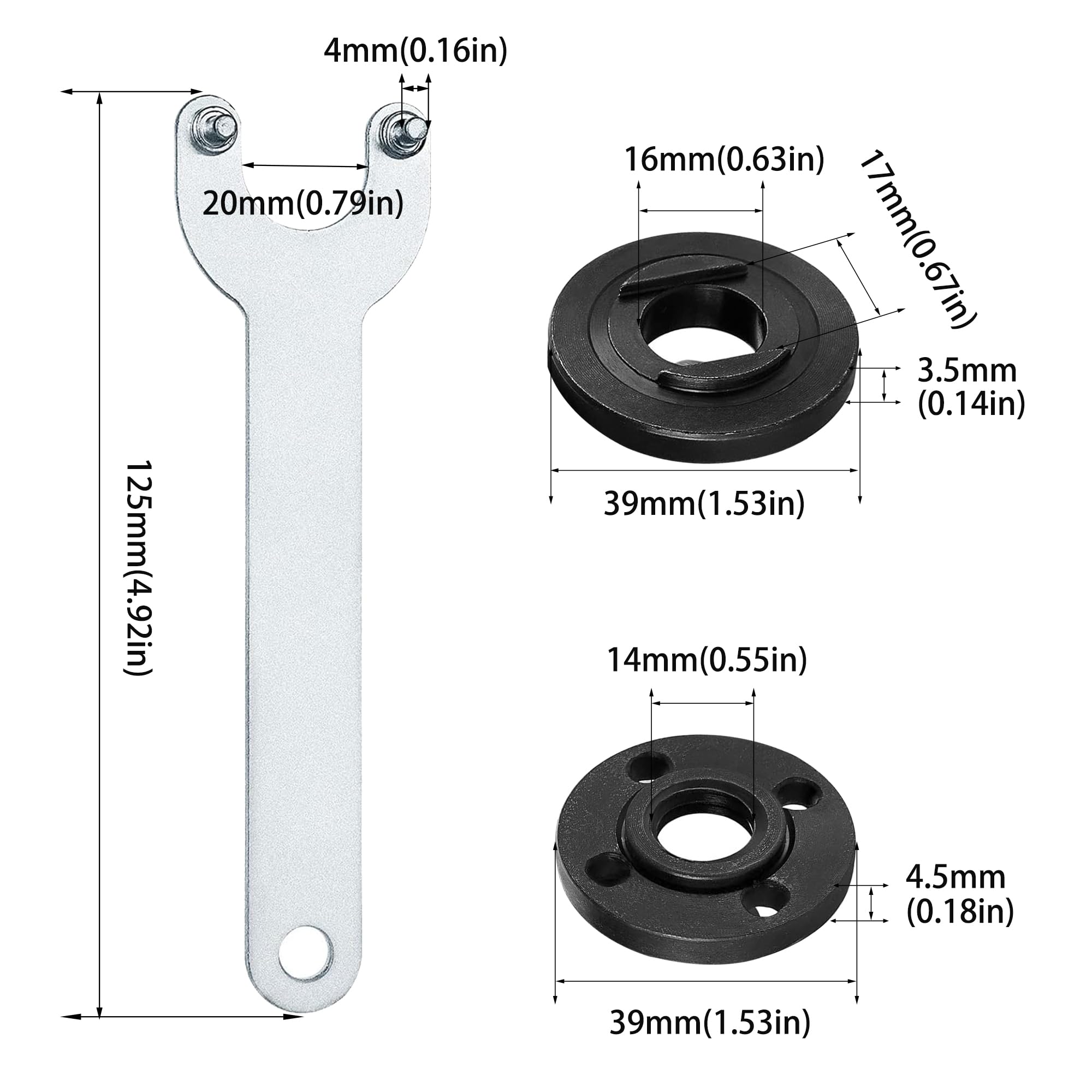 Rybtd 125mm Grinder Angle Spanner Wrench Flange Nut with Angle Grinder Key and Inner Outer Flange,Angle Grinder Spanner Angle Grinder Attachments Compatible with 125mm Angle Grinders - Image 2