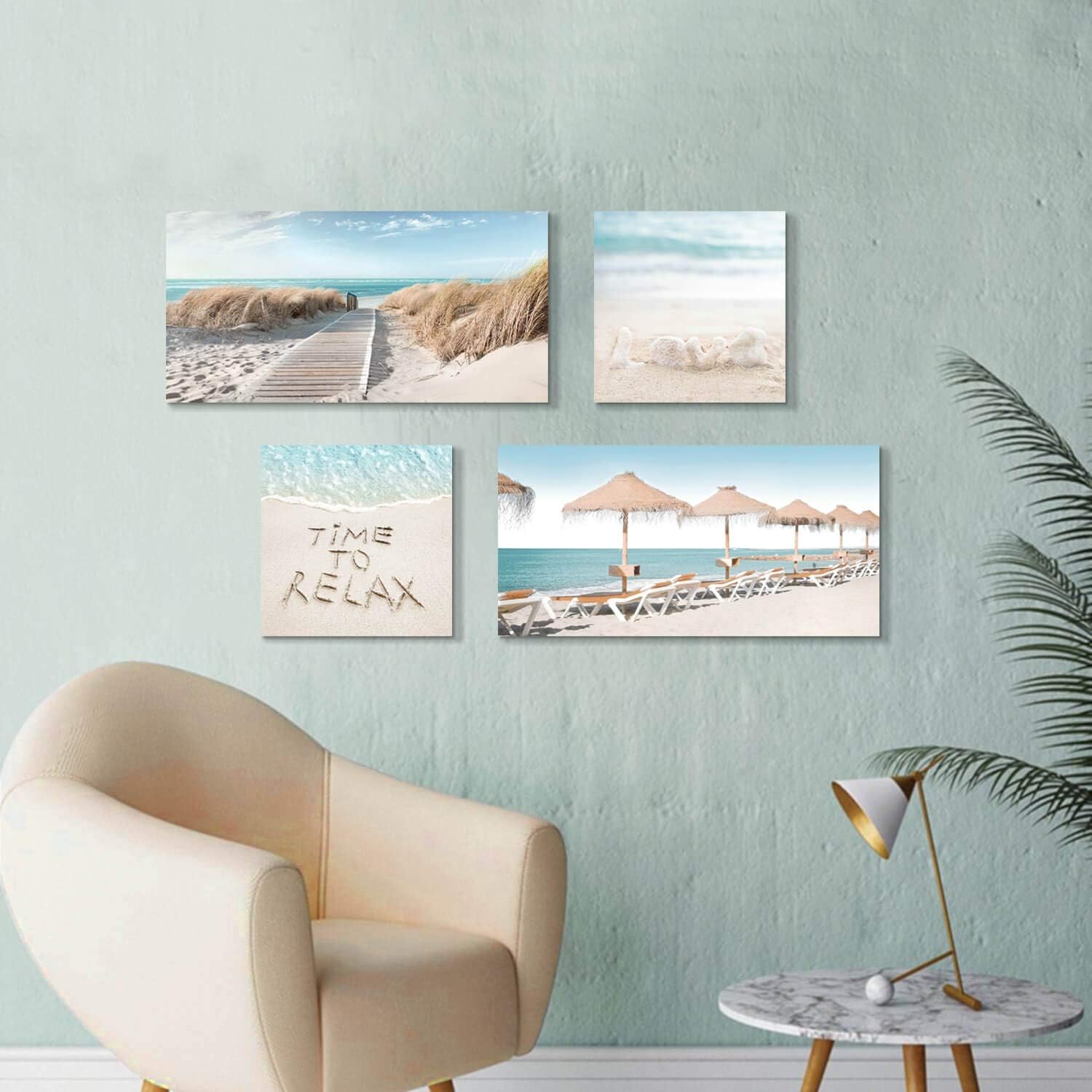 ARTISTIC PATH Beach Theme Canvas Artwork Prints: Sandybeach Pathway & Beach Chairs and Umbrella Wall Art for Living Room (Overall 36" W x 24" H, Multi-Style)