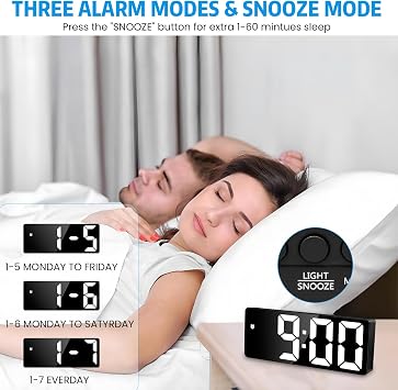 Alarm Clock, Digital Clock, LED Digital Alarm Clock with Time, Date, Temperature, Snooze Function, Brightness, Adjustable Alarm Clock, Children for Home, Bedroom, Office, White Light