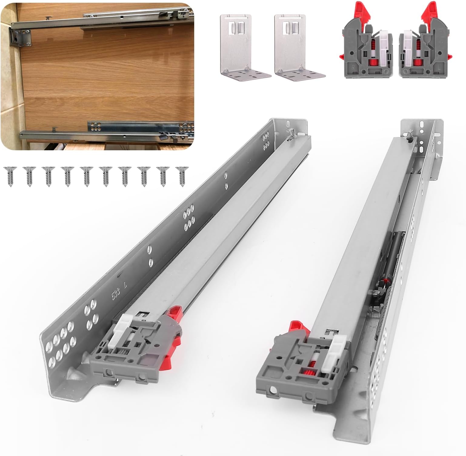 1 Pair Soft Close Undermount Drawer Slides 12 15 18 21 24 Inch 77 lb Load Capacity Hidden Bottom Mount Full Extension Rails Ball Bearing Locking Devices Concealed Runners