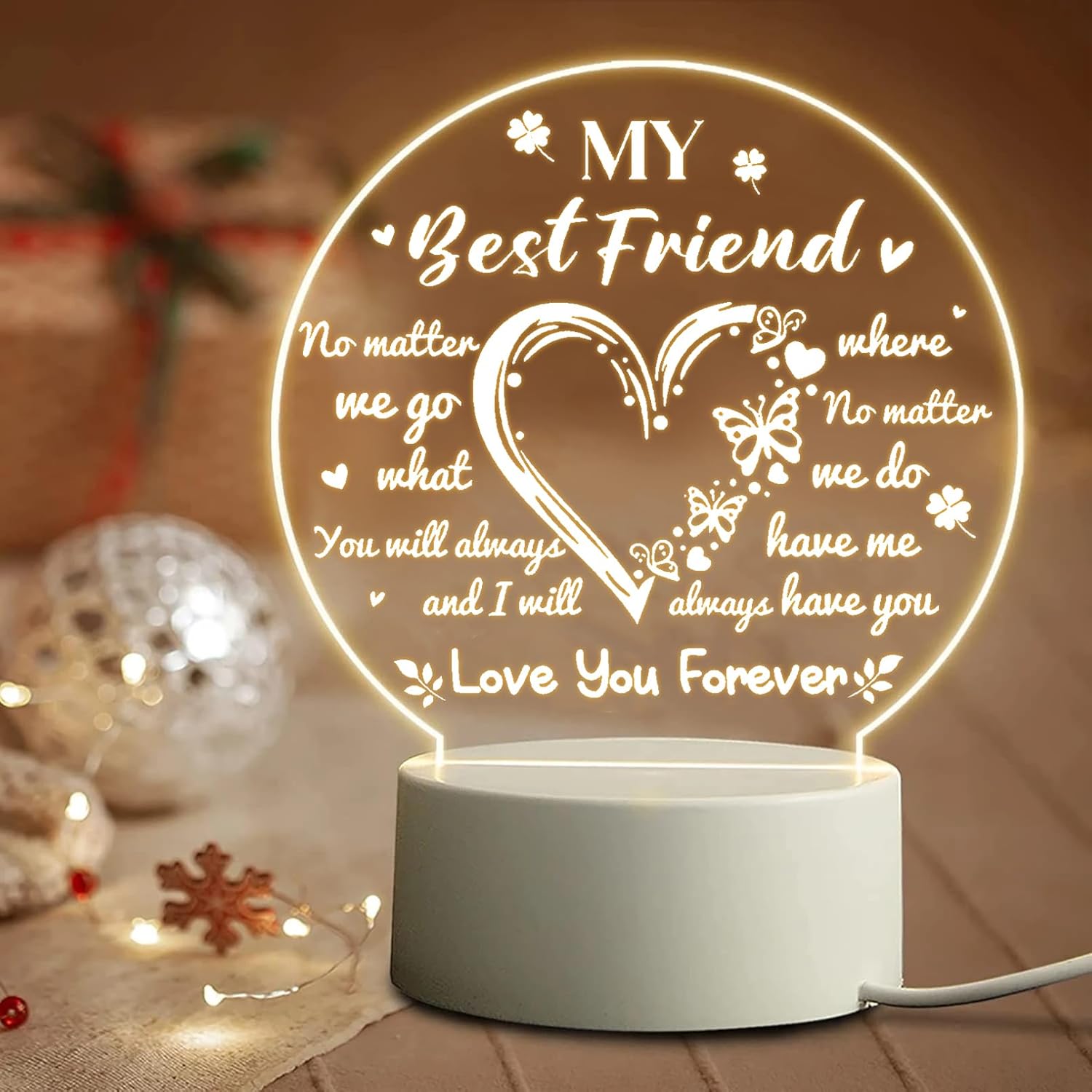 Friendship Gifts for Women Friends - Engraved Night Light, Best Friend Birthday Gifts, Unique Present for BFF, Bestie, Girls, Friends Female on Wedding, Christmas - Image 7