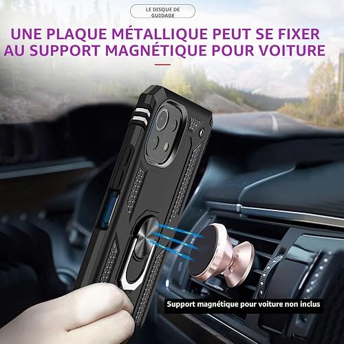 LeYi Cover per Xiaomi 11 Lite 5G NE/Xiaomi Mi 11 Lite 5G/4G con [2 Vetro Temperato], anello di supporto militare anti-caduta rinforzato difesa antiurto TPU morbida e PC rigida protezione custodia nera - 3
