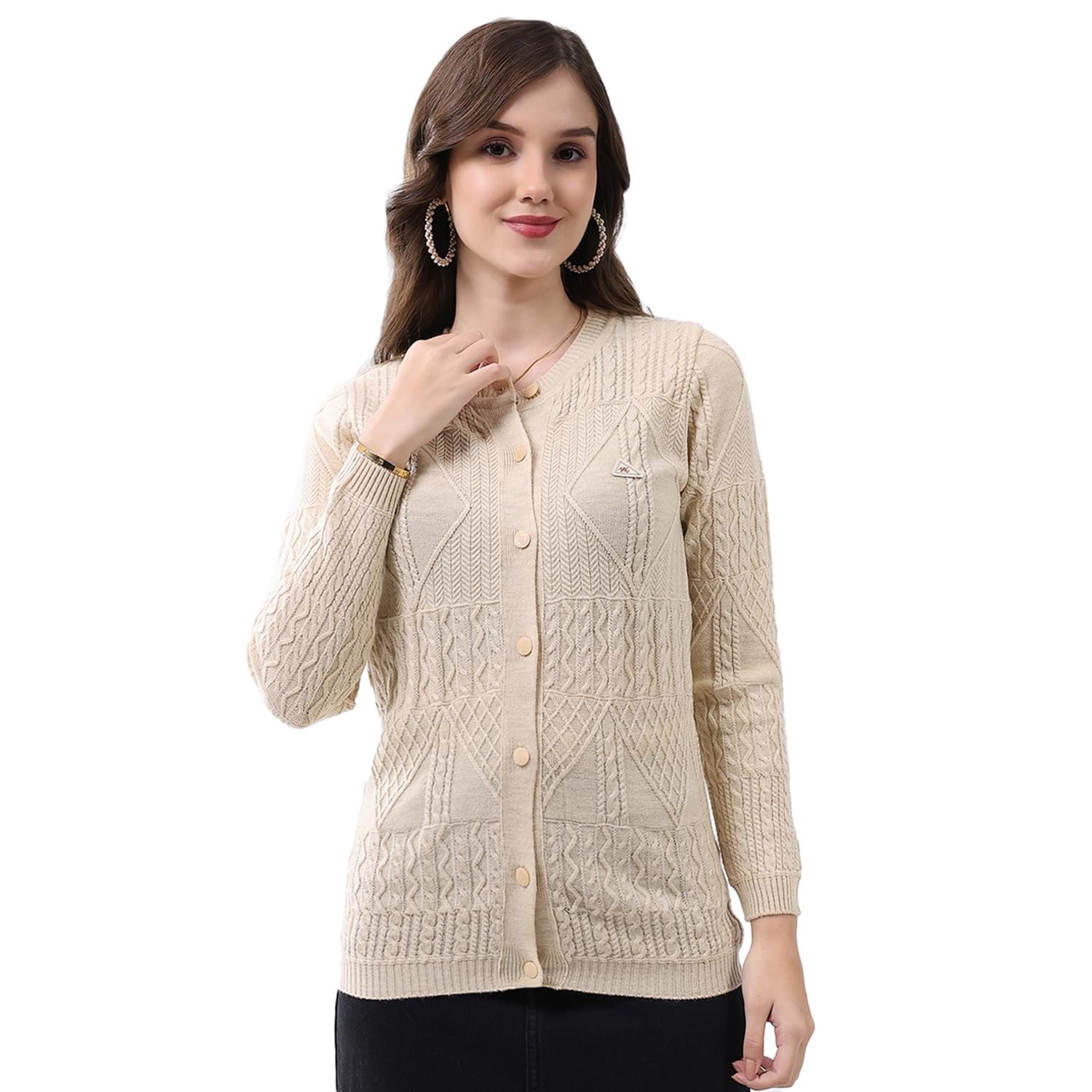 monte carlo Women Round Neck Self Design Cardigan | Regular Fit Full Sleeve Knitwear | Stylish Winter Sweater for Casual & Formal Looks (Pack of-1)-picture-28