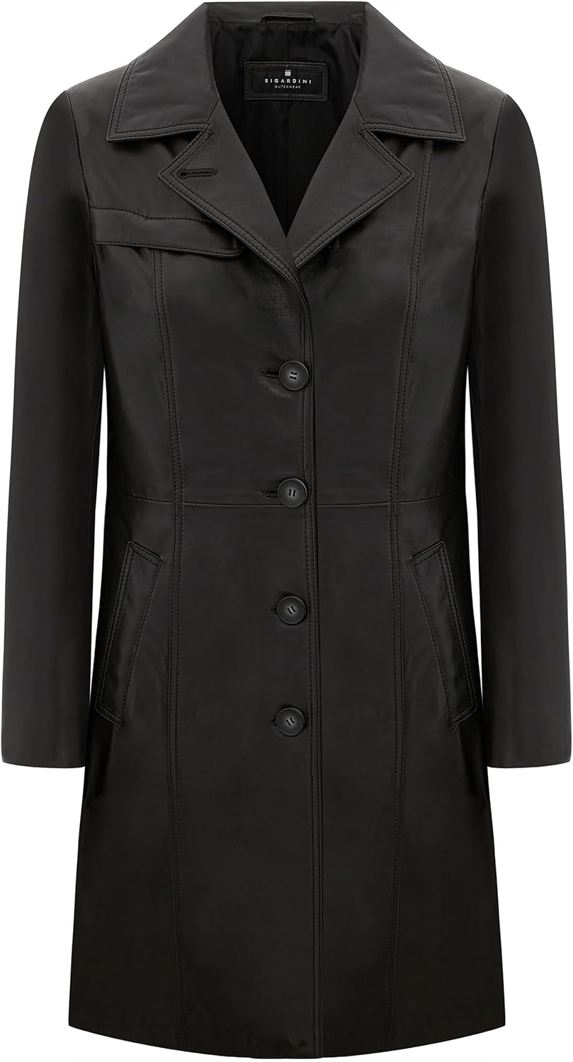 Bigardini Women's Italian Genuine Lambskin Leather Trench Coat - Image 8
