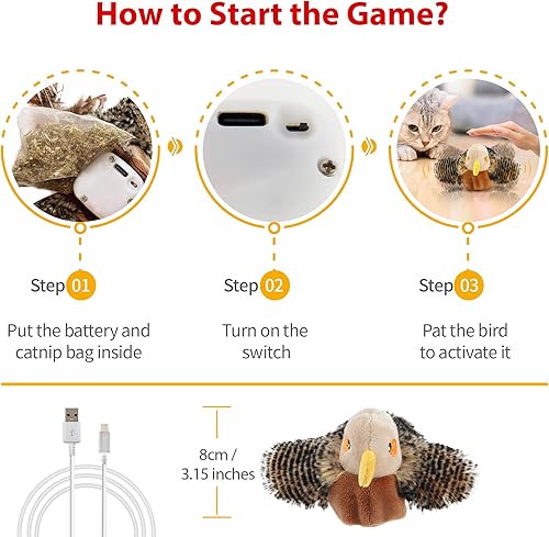 Miniatura 4 de Gigwi Juguetes interactivos para gatos con hierba gatera, juguetes electrónicos Flappy activados por movimiento, juguetes automáticos para gatos de