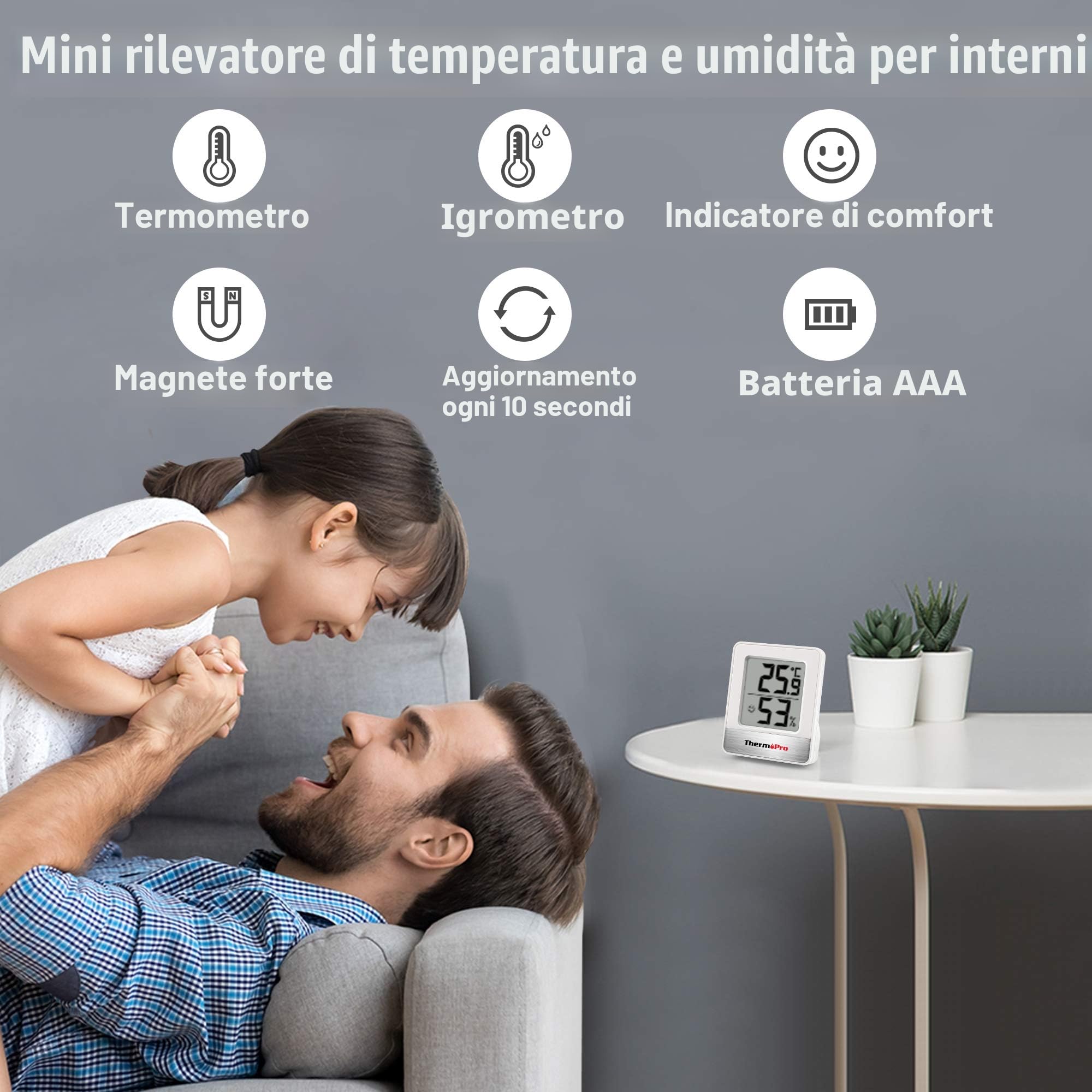 ThermoPro TP49 Mini Igrometro Termometro Digitale Termoigrometro da Interno, Bianco