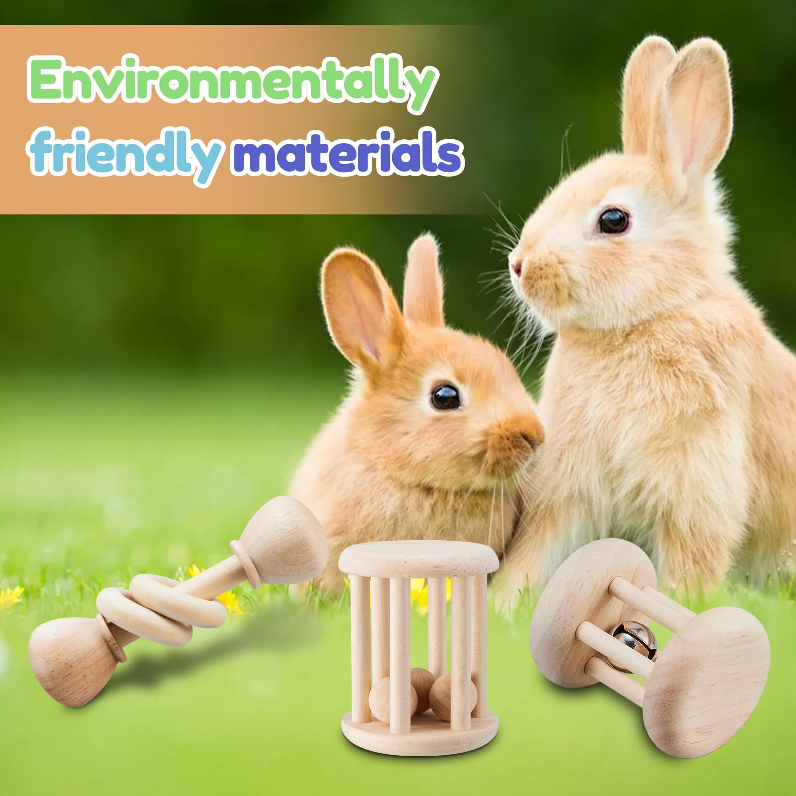 AOWPFVV 3 Pcs Wooden Bunny Toys - Safe Rabbit & Guinea Pigs Teeth Grinding Toys for Chinchillas, Hamsters & Small Animals - Indoor & Outdoor - image 3