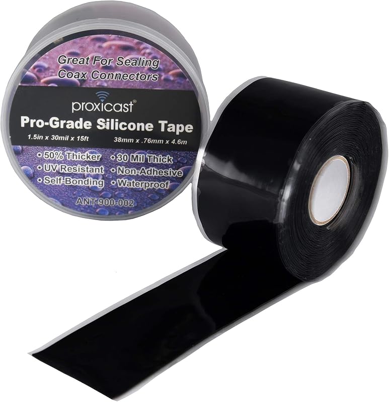 Proxicast Cinta de silicona autofundible impermeable - Rollo de 1.5" x 15' - Negro | Cinta coaxial de goma resistente a la intemperie de 30 mil de espesor para antenas, cables eléctricos, fugas de tuberías, reparaciones de emergencia - ANT-900-002