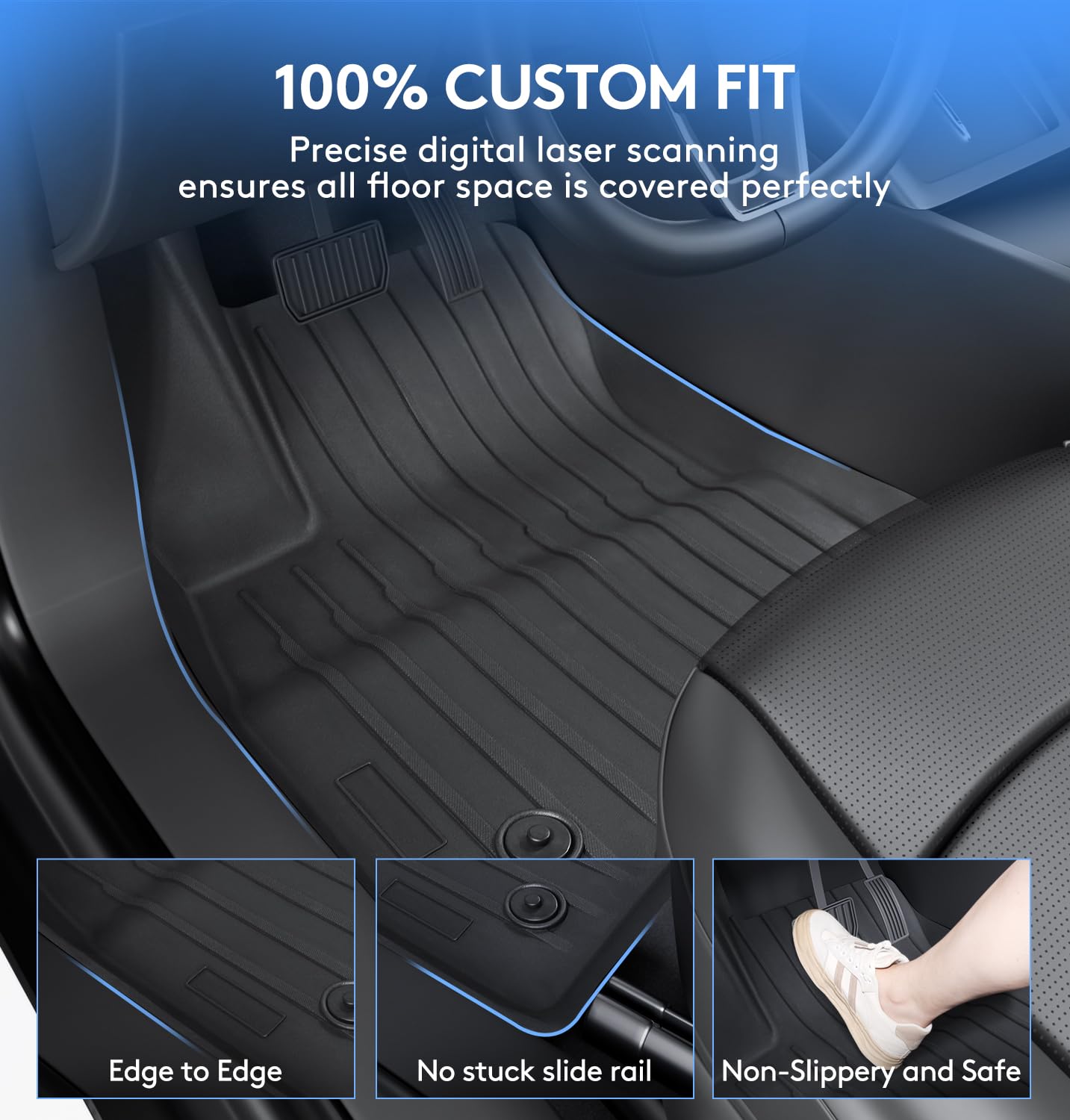Wekar 2025 New Version Floor Mats for Tesla Model 3 Highland - Custom Fit All Weather TPE Front — view 2