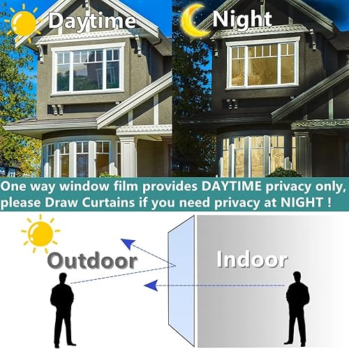 Miniatura 4 de Arthome Película unidireccional de privacidad para ventana, privacidad durante el día, tinte para ventanas, para el hogar, anti rayos UV, adherencia