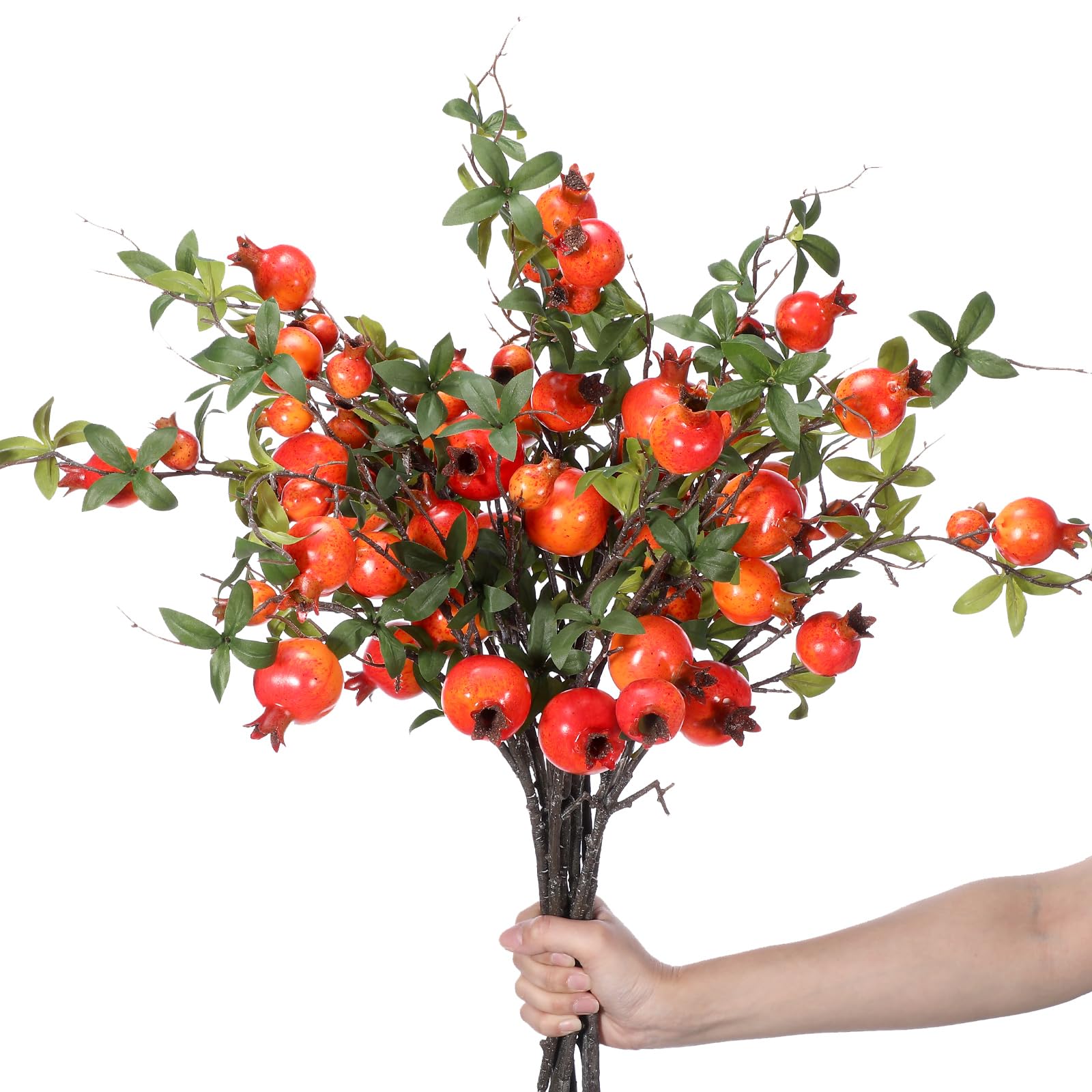 Thiccywoov 10 tallos de flor de granada de 31.5 pulgadas de alto, frutas artificiales, ramas de bayas de granada, ramas de árbol falsas, flores de otoño para boda, hogar, jarrón, decoración de fiesta